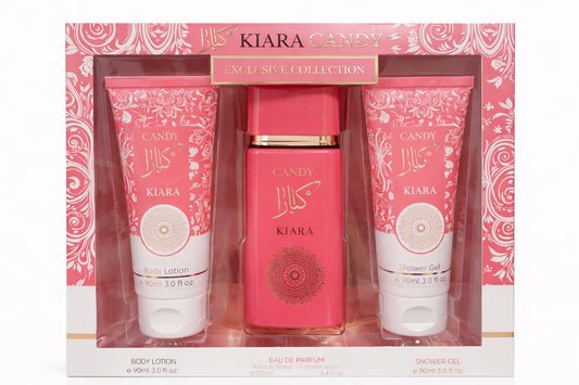 Kiara Candy Perfume Gift Set, Sweet Fragrance Box, Lotion and Shower Gel