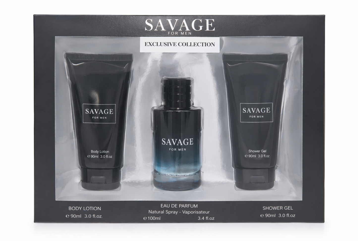 Savage for Men Gift Set, Eau de Parfum, Body Lotion & Shower Gel, Men's Fragrance Set, Luxury Grooming Kit, Gift for Him